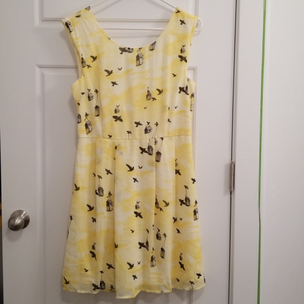 Modcloth yellow birds dress size L